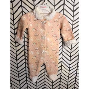 Kyle & Deena Pink Quilted Bear Faux Fur Cuffed Outfit Baby Girls 3-6M 5043